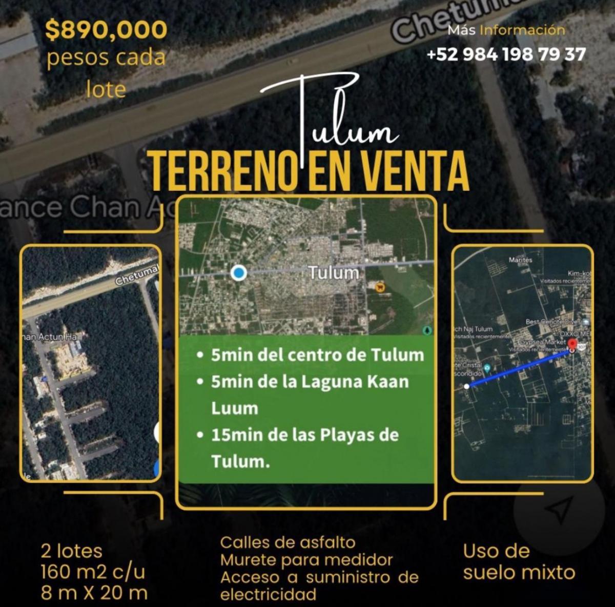 Se vende Terreno en Tulum facil acceso pavimentado 