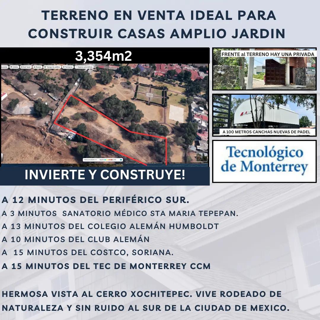 TERRENO construir  casas amplio jardín y  vista cerro Xochit